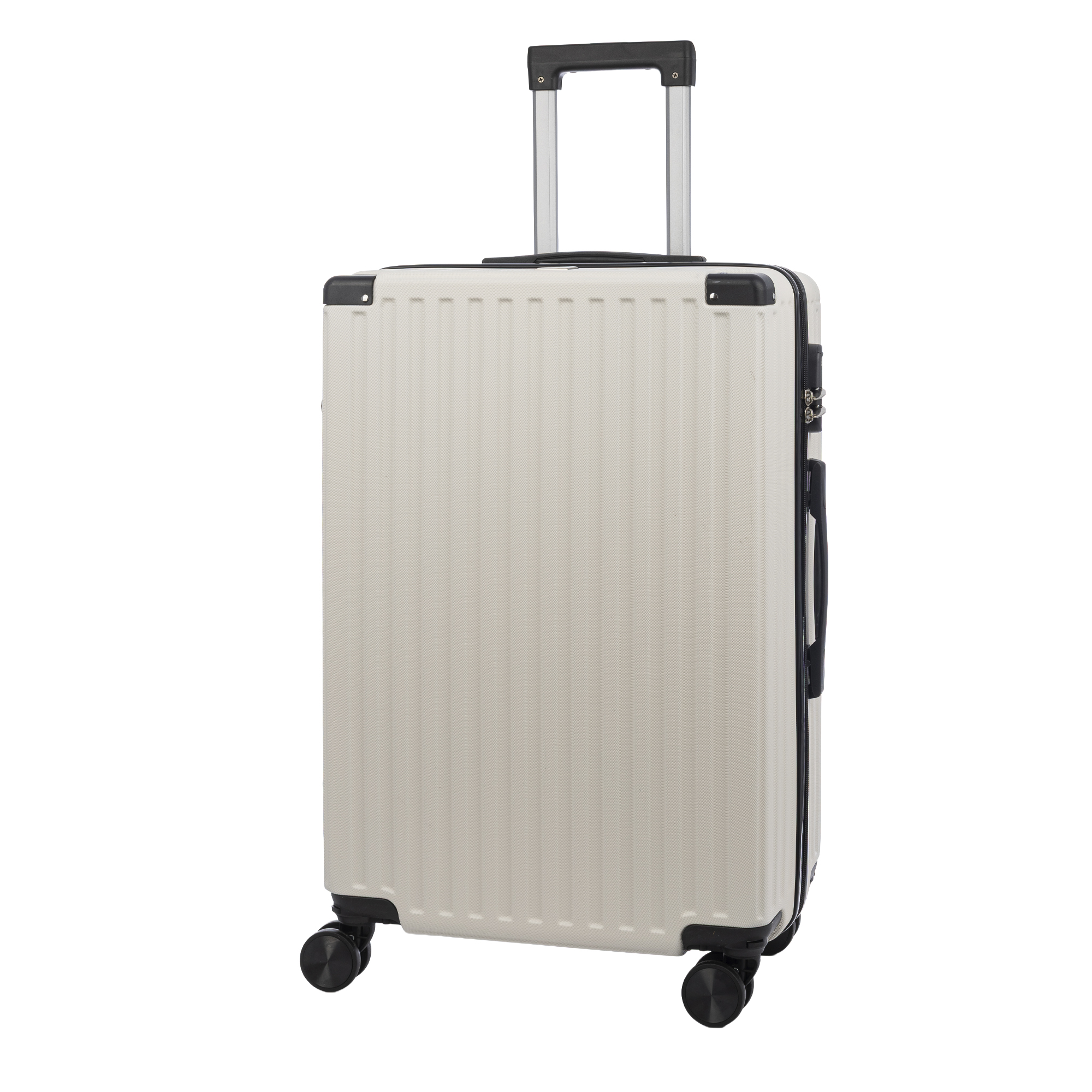 Maleta de cabina Trolley en material ligero de ABS de alta resistencia con esquinas reforzadas. Cerradura numérica y 4 ruedas dobles extraíbles y giratorias 360°.