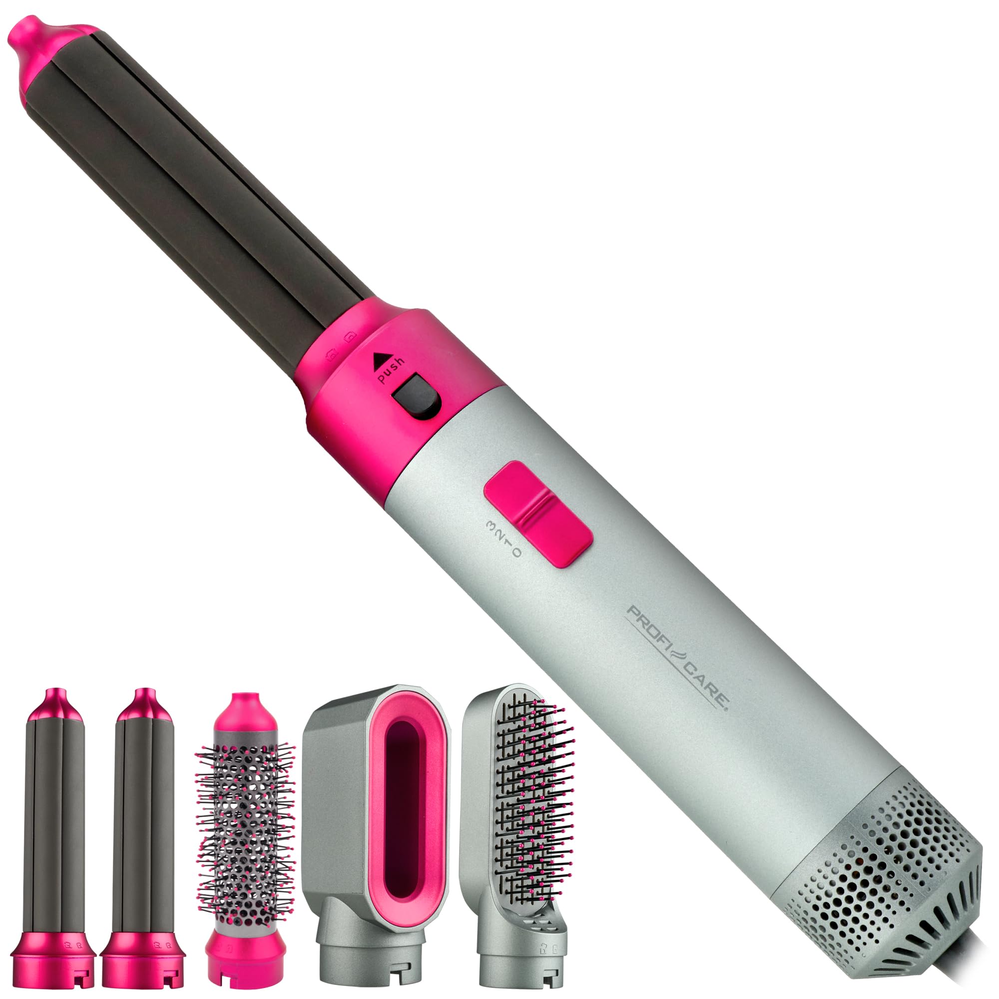 ProfiCare® Cepillo de aire caliente 4 en 1 para rizos, volumen, alisado y secado, secador de pelo redondo de 1000 W, cepillo de secador de pelo, 3 niveles incluye organizador de almacenamiento,
