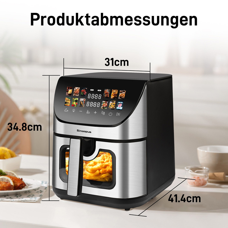 Friteuse à air chaud XXL 8,5 L noire avec fenêtre de visualisation et écran tactile couleur