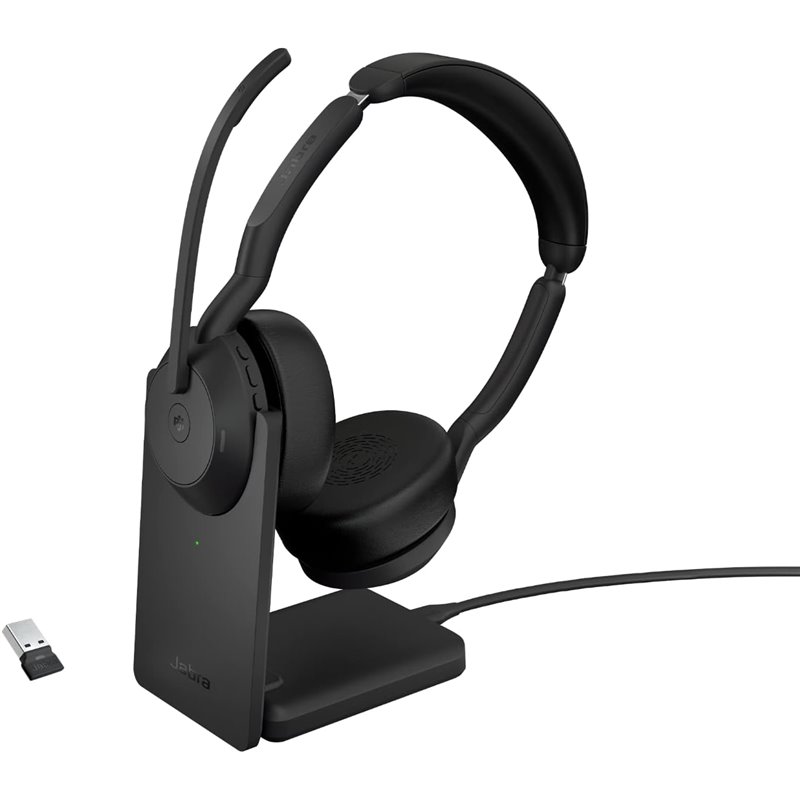 Jabra Evolve2 55 MS Stereo Headphone On-Ear (Bluetooth, inalámbrico, USB-A, estación de carga)