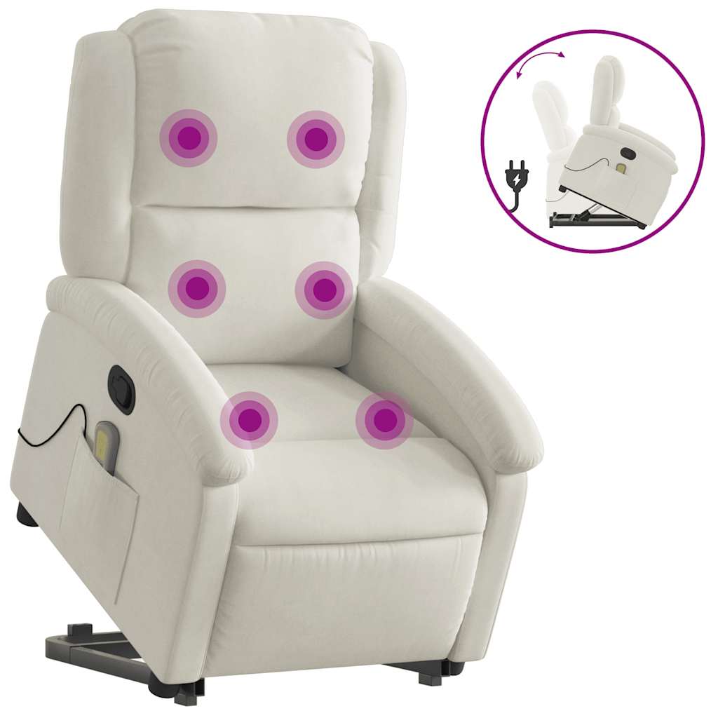 vidaXL Sillón reclinable de masaje elevable terciopelo crema