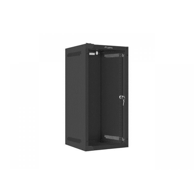 Lanberg Armario rack 10" para pared 12u/280x310 (paquete plano) con puerta de cristal, negro