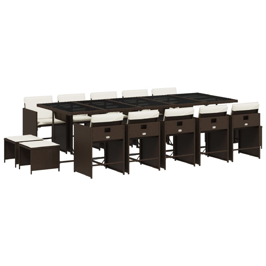 vidaXL Set comedor de jardín y cojines 15 pzas ratán sintético marrón
