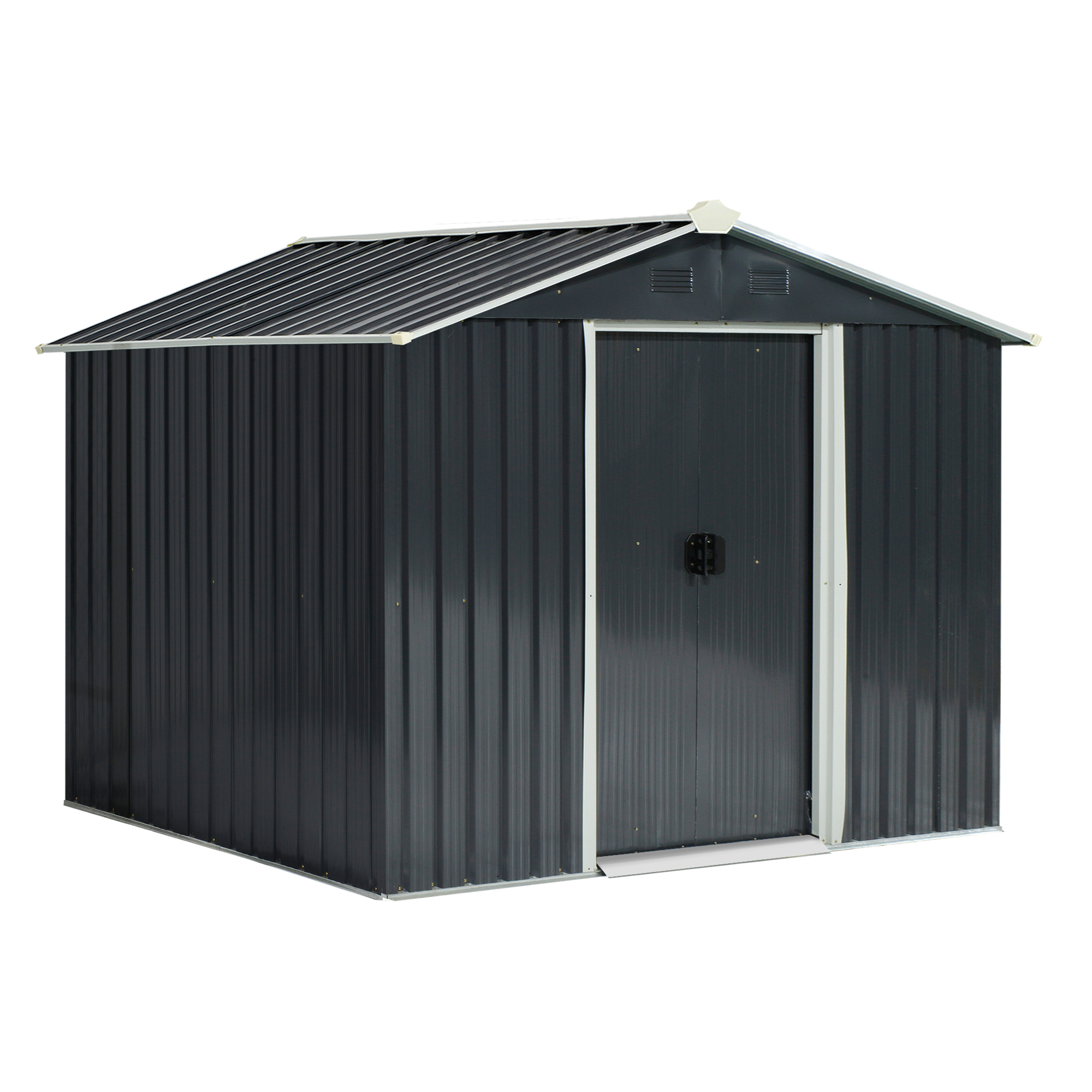 Outsunny Caseta de Jardín Exterior 3,6 m², 236x174x190 cm, Cobertizo de Jardín Exterior Metálico con Puertas Correderas y Ranuras de Ventilación, para Almacenamiento de Herramientas, Gris Claro