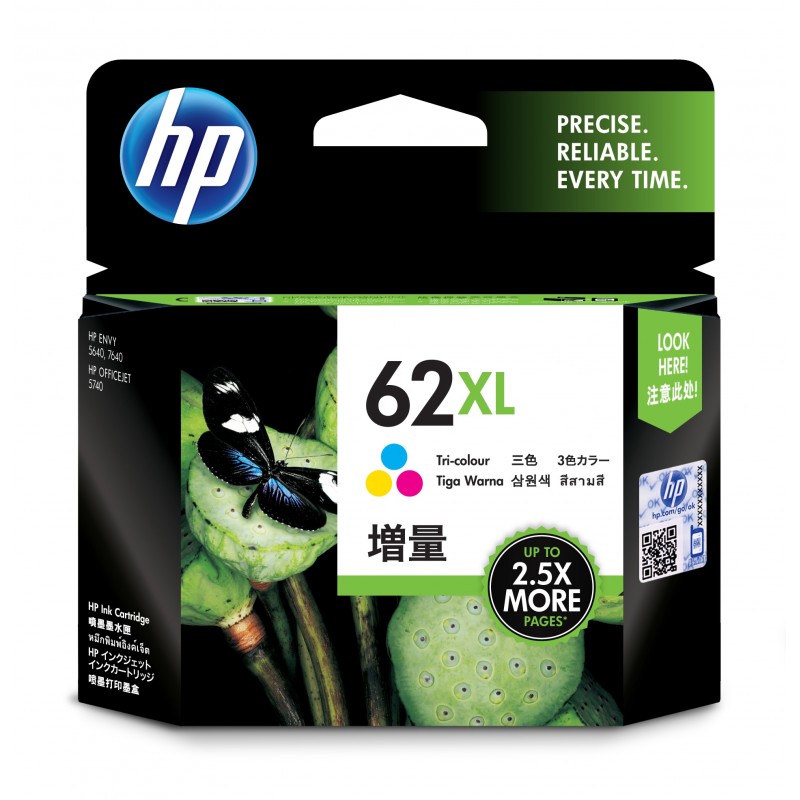 HP - Cartucho de tinta original 62XL de alta capacidad tricolor C2P07AE