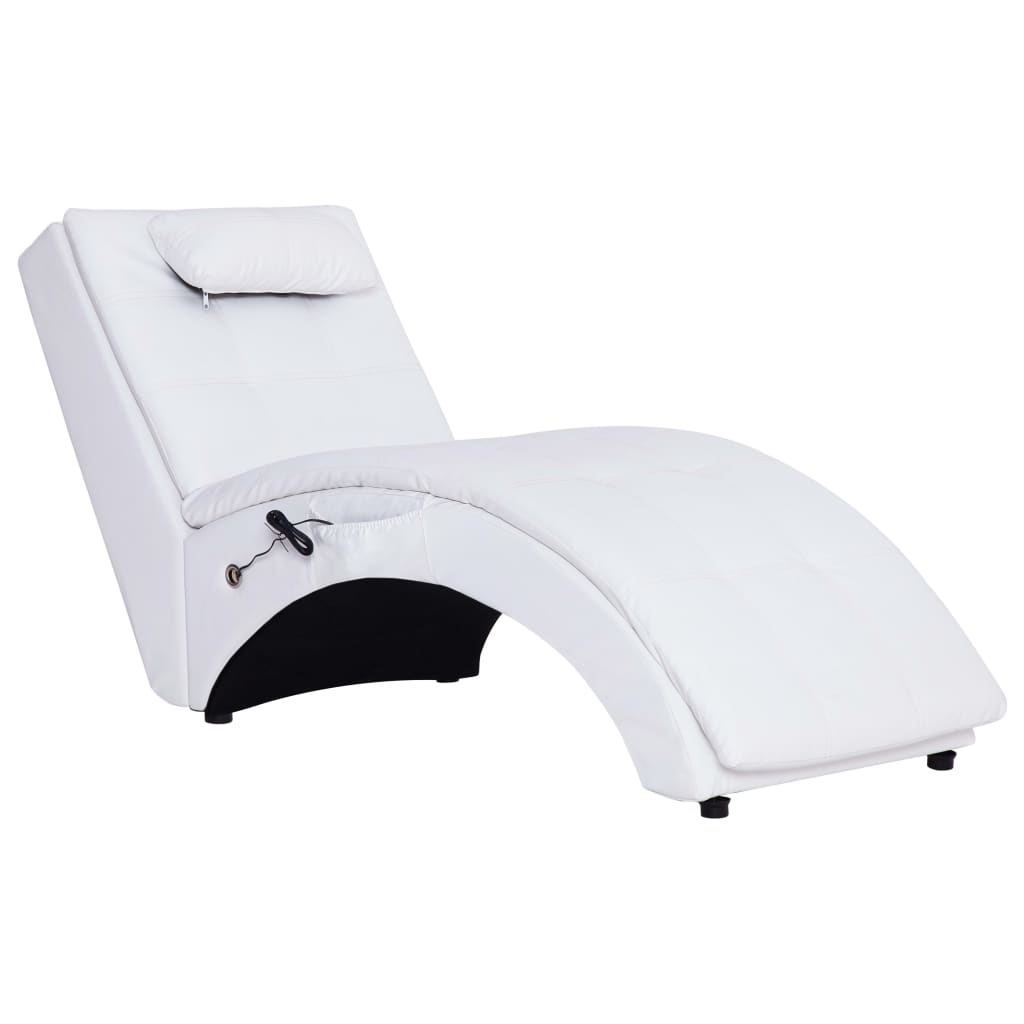 vidaXL Diván de masaje con almohada de cuero sintético blanco