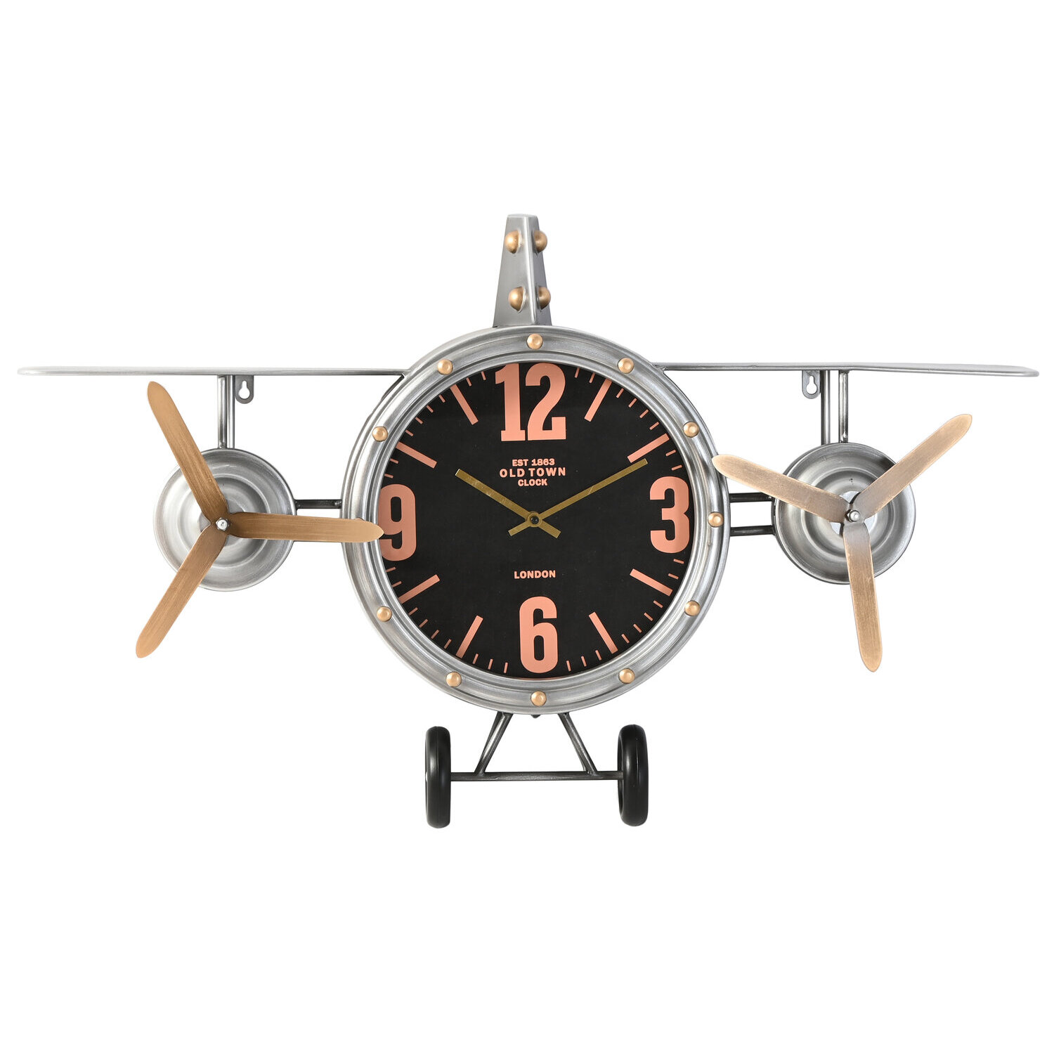 Reloj pared metal 87x17x52,5 avion plateado , El mejor complemento para tu hogar.