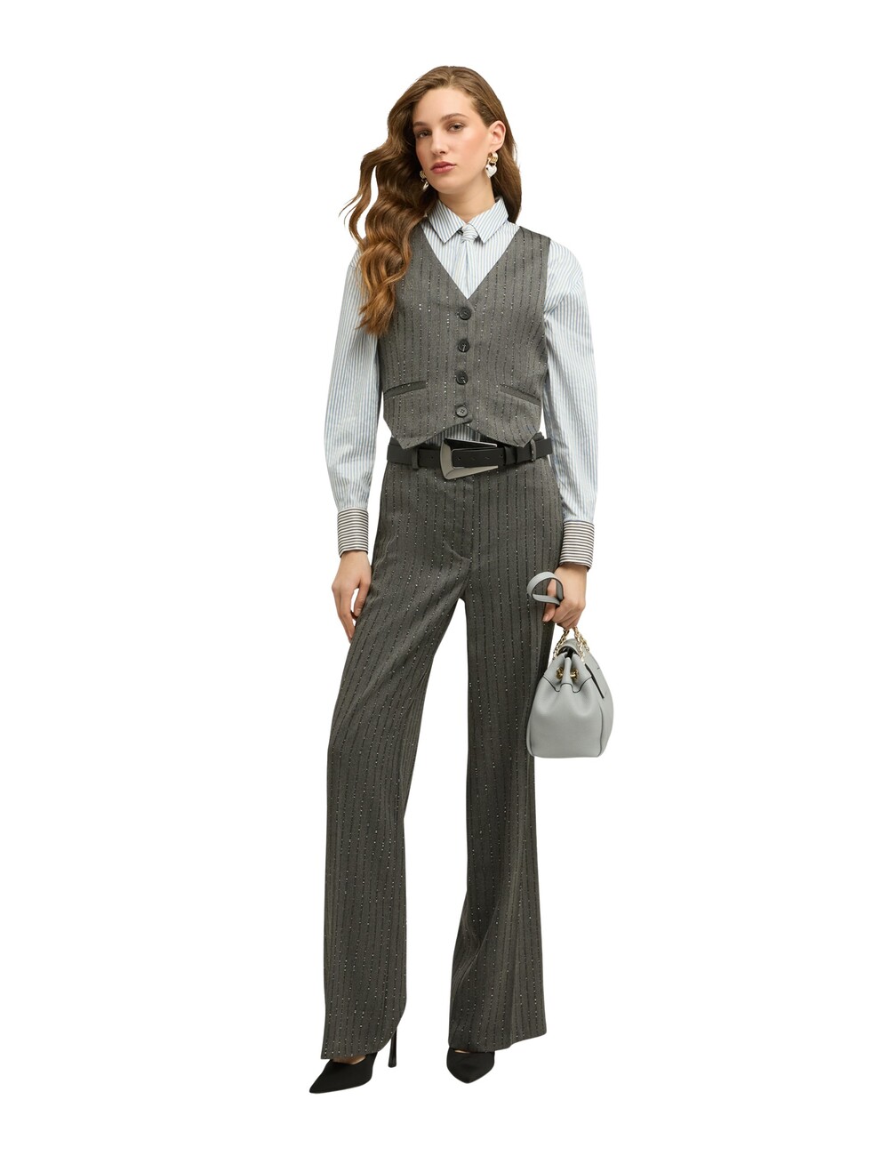 Motivi - Pantalones palazzo de rayas con micro lentejuelas