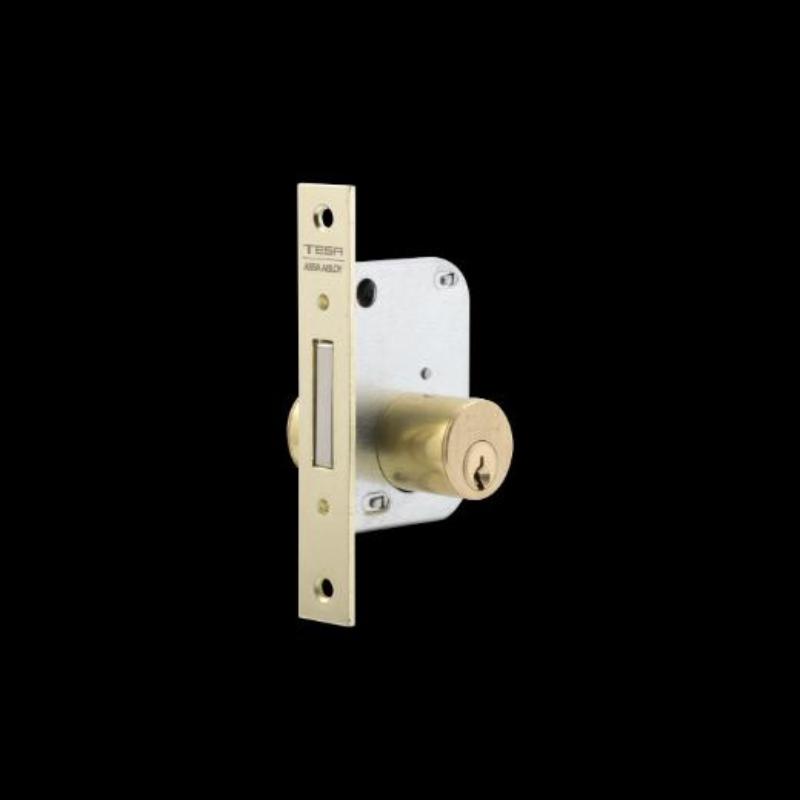 Cerradura de embutir madera 2001 para puertas de entrada, solo palanca, entrada de 30mm, acabado hierro latonado