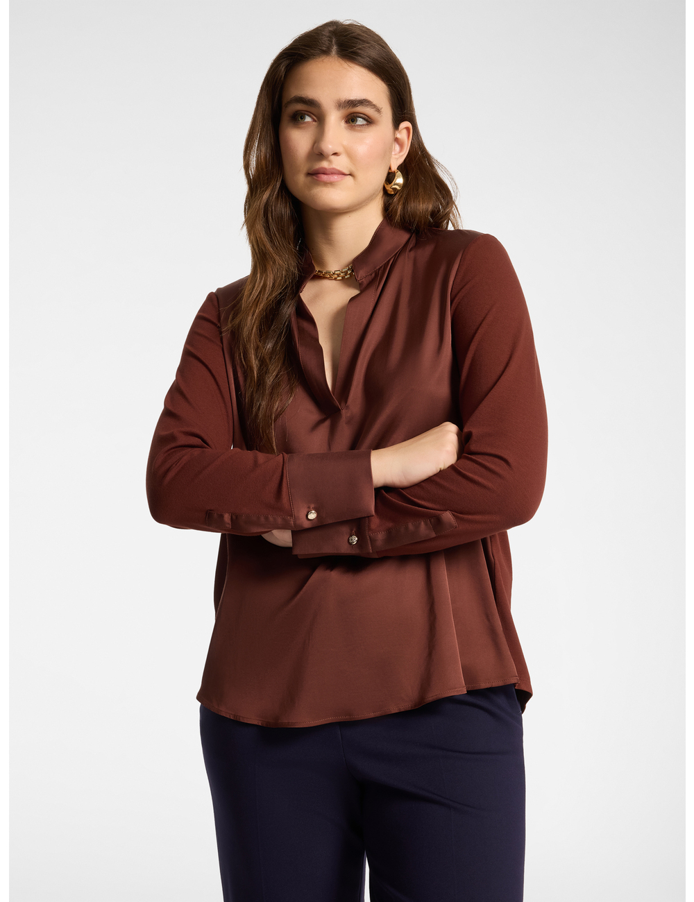 Elena Mirò - Camiseta de viscosa con cuello mao
