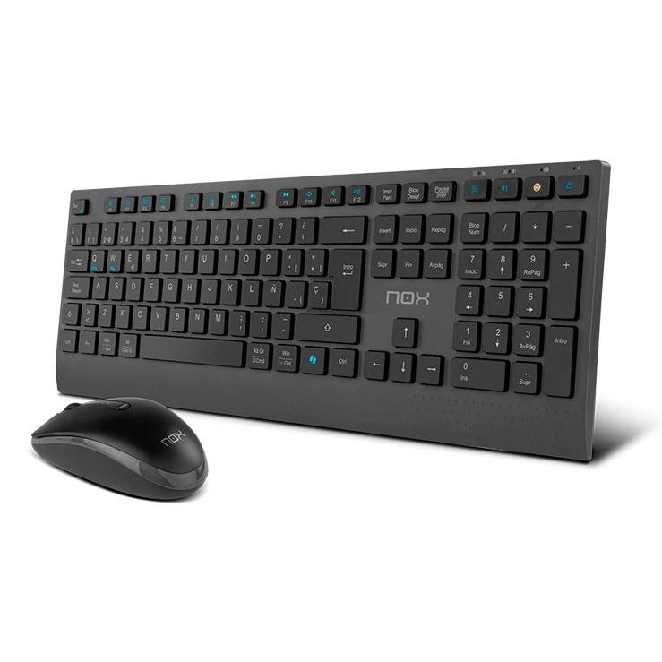 NOX - Teclado y Ratón Inalámbrico NOX PE30356400 con Conexión RF + Bluetooth, Teclado Numérico Integrado, Diseño Negro Elegante para Uso en Hogar, Escritura Silenciosa y Ergonómica