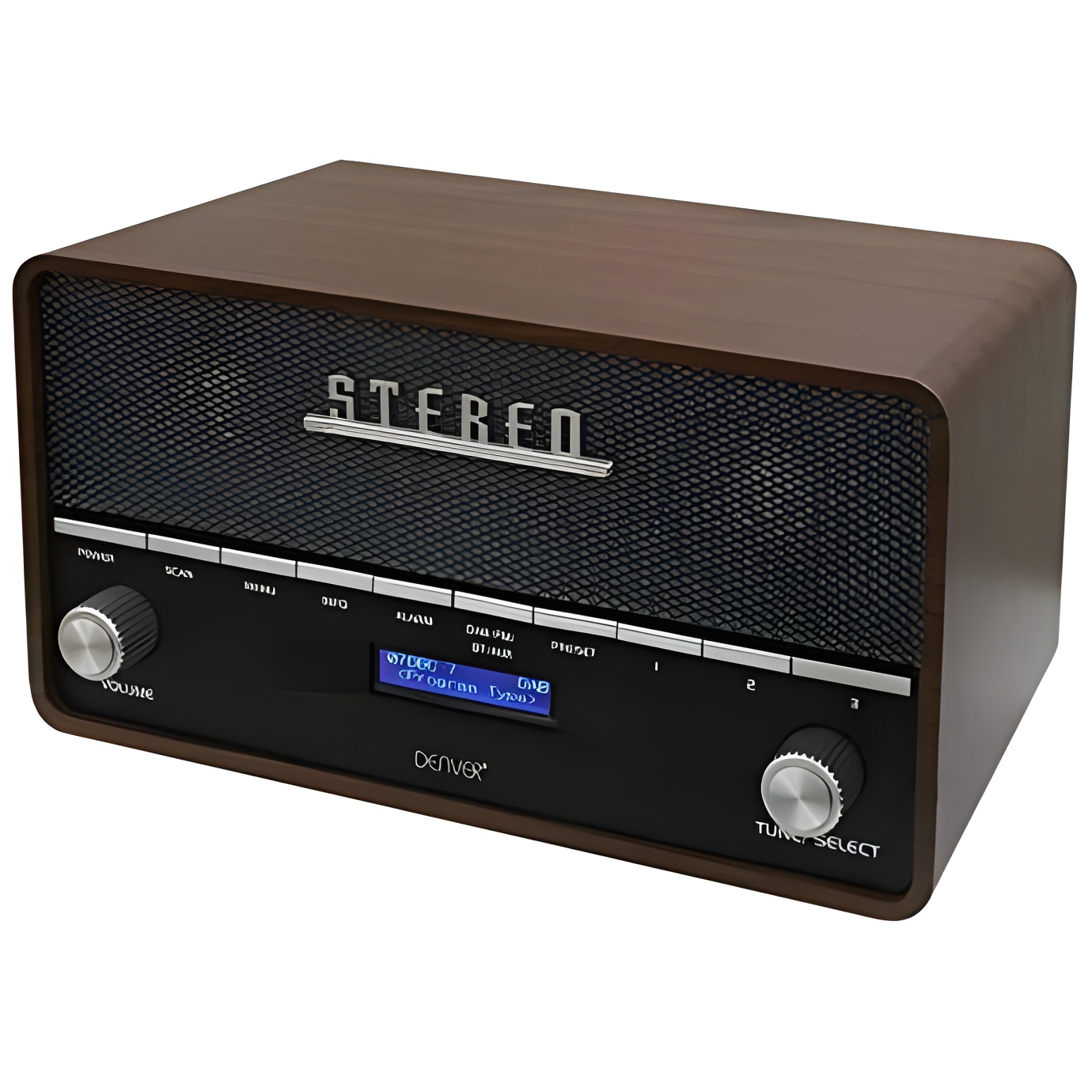 Radio Digital Dab+ y FM Denver DAB-36 Bluetooth | Función Reloj Despertador y Alarma | Entrada AUX | Acabado Madera | Volumen: 10W RMS