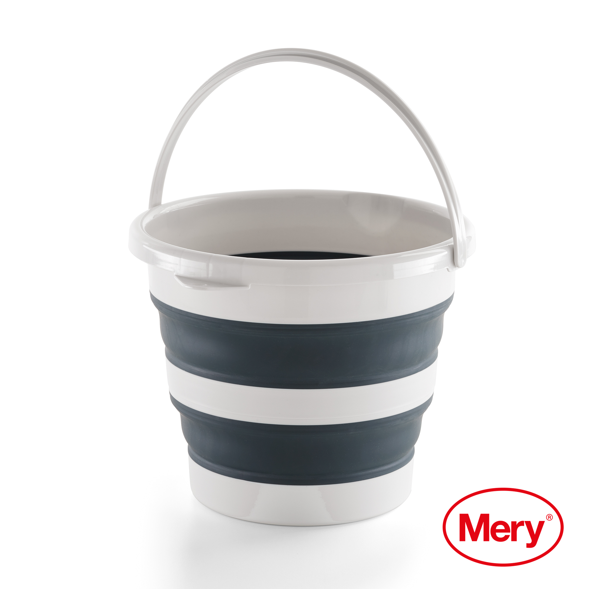 Mery  Cubo Plegable 12 litros  PP+thermoplástico  Cubo con Asa  Gris Claro y Oscuro  35x26cm  Plegado 35x6,50 cm