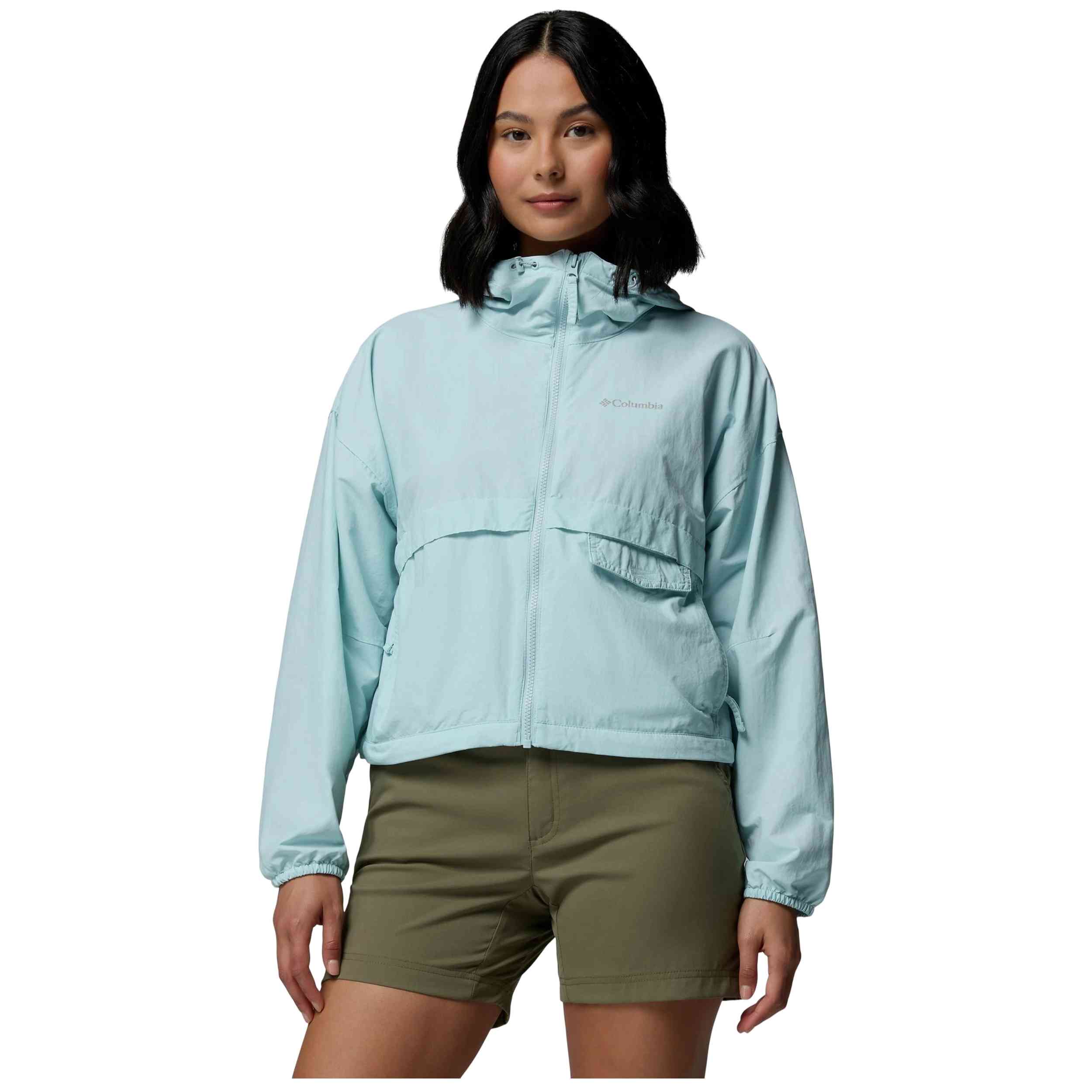 Cortaviento Columbia modelo Chaqueta con capucha Columbia Spire Valley Cropped Windbreaker azul celeste mujer para Mujer en color Azul
