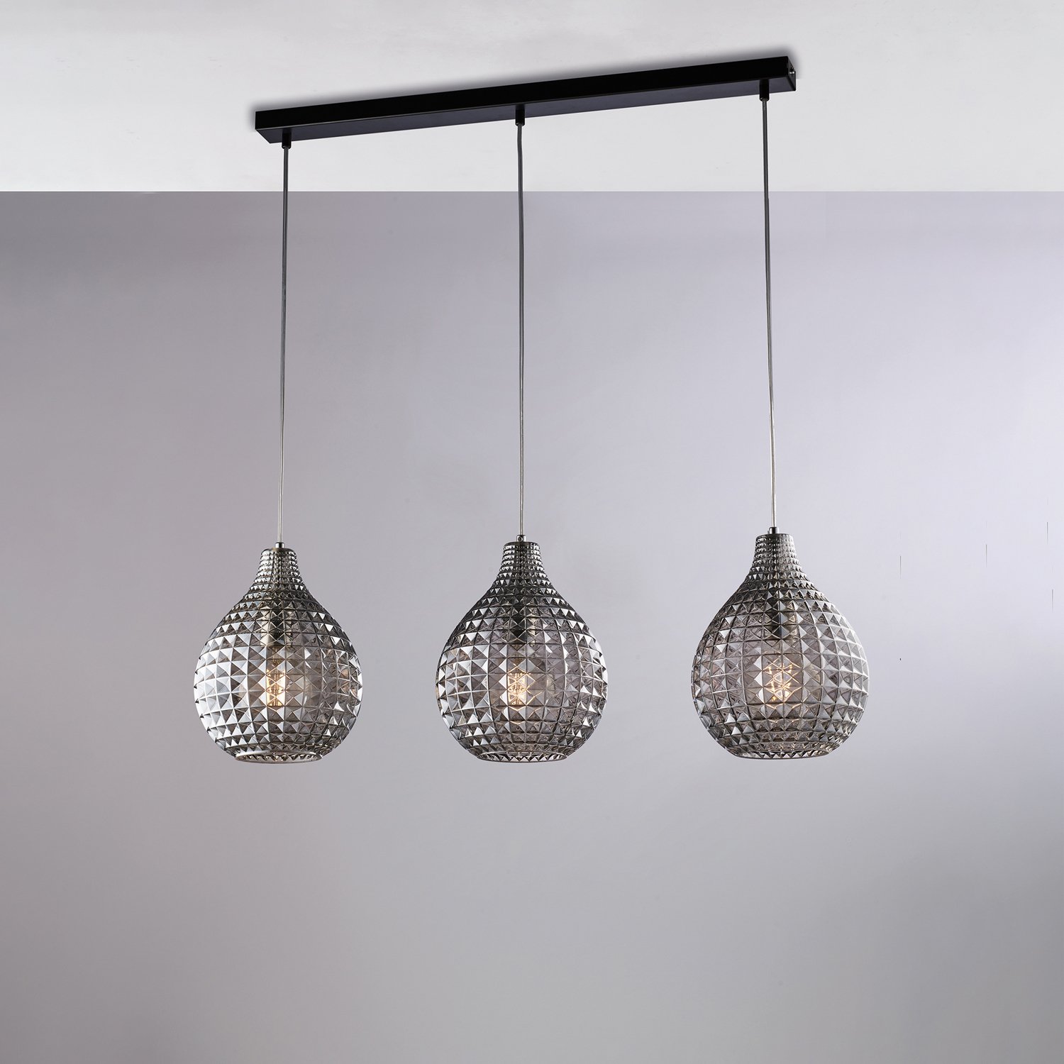 Hierro Negro y Vidrio espejado gris The Diamond Track de la suspensión 3 enciende