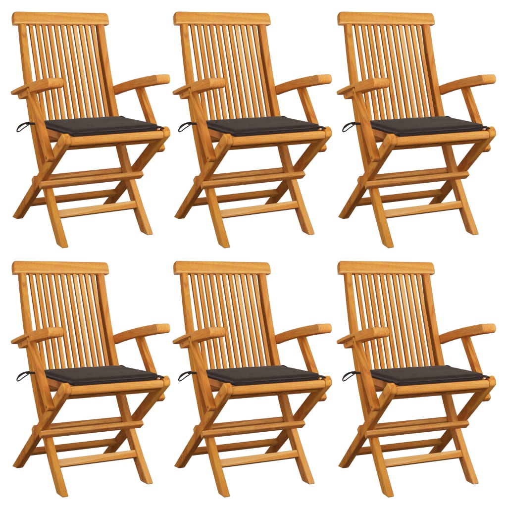 vidaXL Sillas de jardín 6 uds madera maciza de teca con cojines