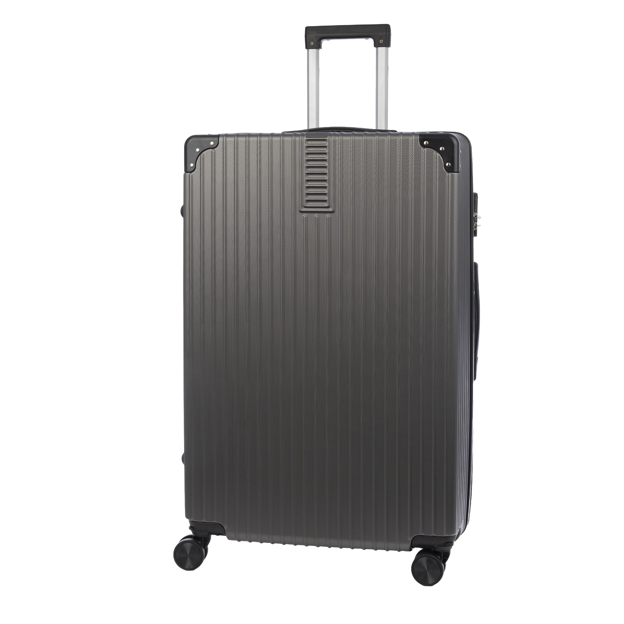 Maleta de cabina Trolley en material ligero de ABS de alta resistencia con esquinas reforzadas. Cerradura numérica y 4 ruedas dobles extraíbles y giratorias 360°.