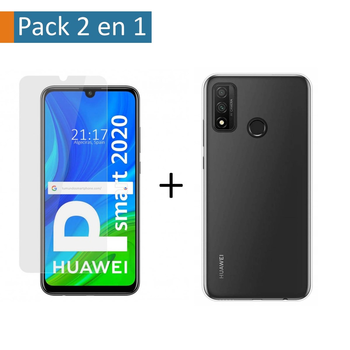 Tumundosmartphone Pack 2 En 1 Funda Gel Transparente + Protector Cristal Templado para Huawei P Smart 2020