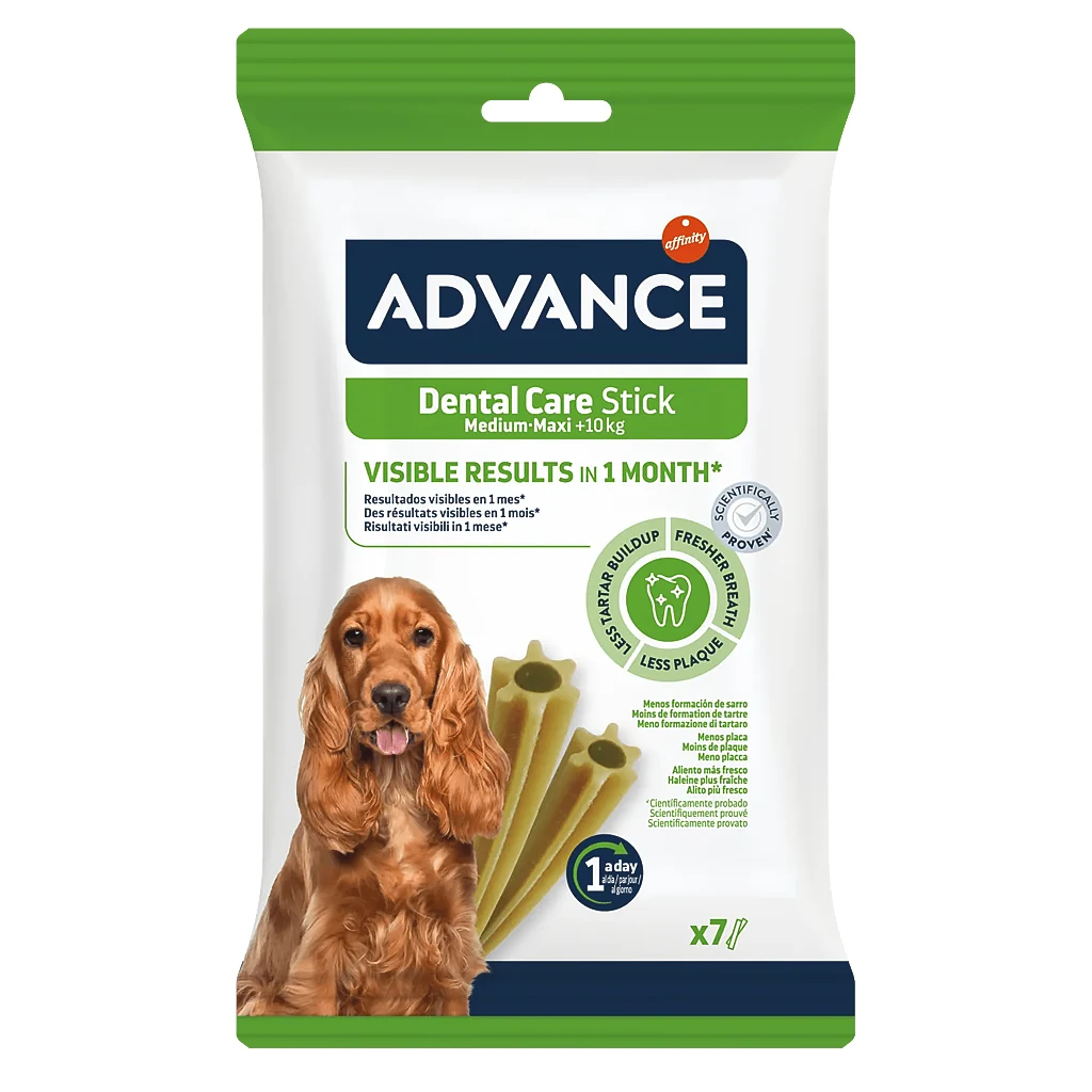 Advance Dental Care Stick Medium-Maxi, 7 unidades y 28 unidades, Snack Dentale Canino , Barras Dentales para Perros, Elimina la Placa y Fortalece los Dientes