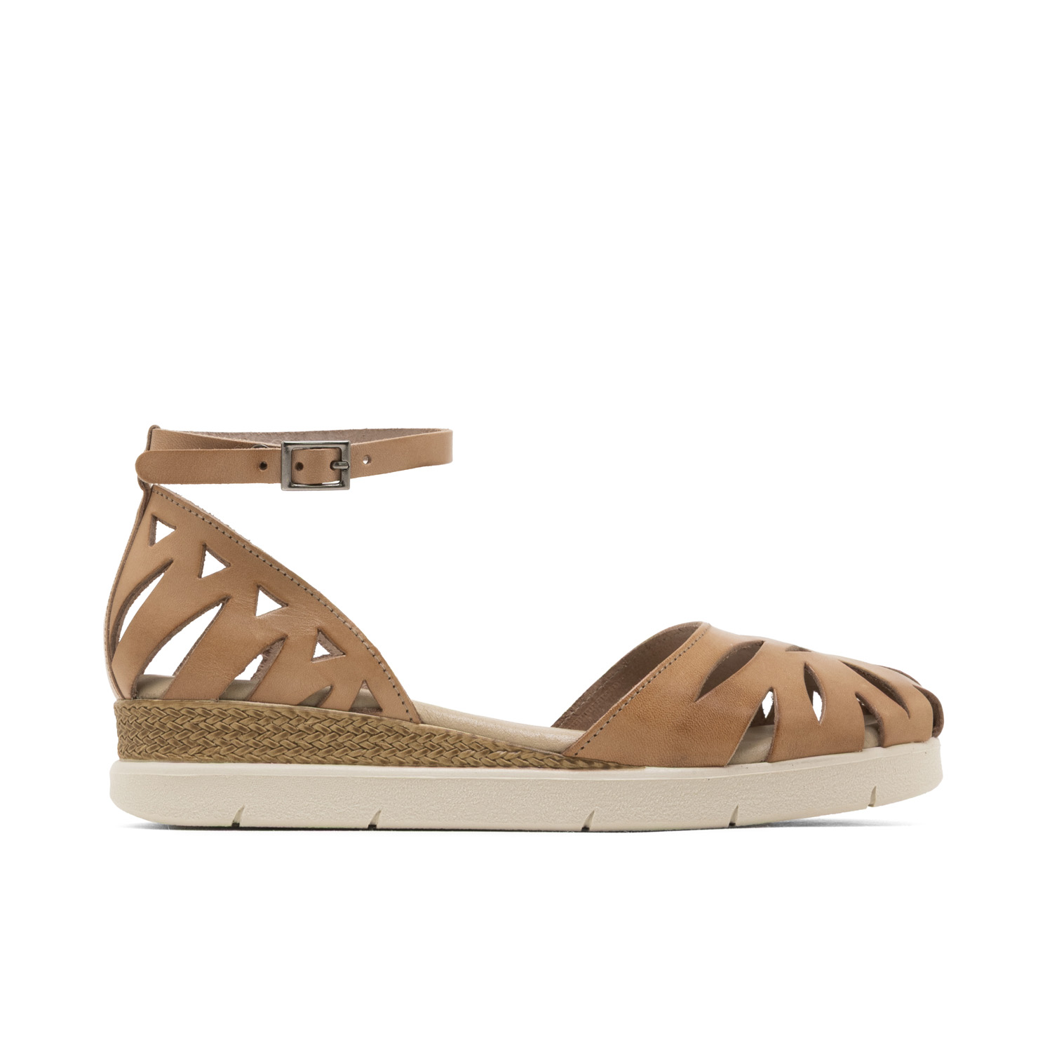 Sandalia de Cuña de Piel Federica Taupe - Elegancia y Confort con Diseño Cangrejera, Pala y Talón Cerrado Troquelado, Cuña de 4 cm y Plataforma de 1,5 cm para Mayor Estabilidad, Plantilla Acolchada pa
