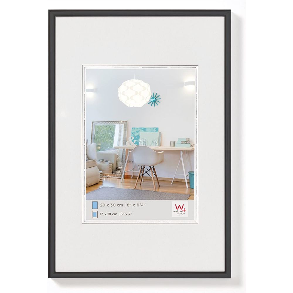 Walther Design Marco KV 50x70 negro plástico con perfil redondeado cristal transparente trasera con bisagra