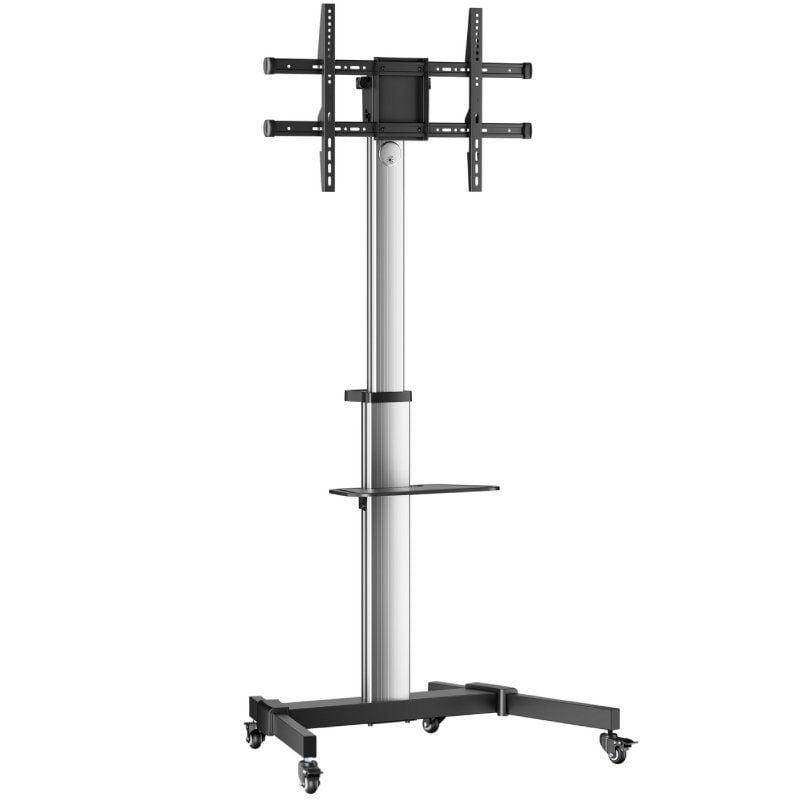 Aisens Soporte de Suelo con Rueda, Bandeja para DVD para Monitor/TV 50Kg de 37"-86", Negro-Plata