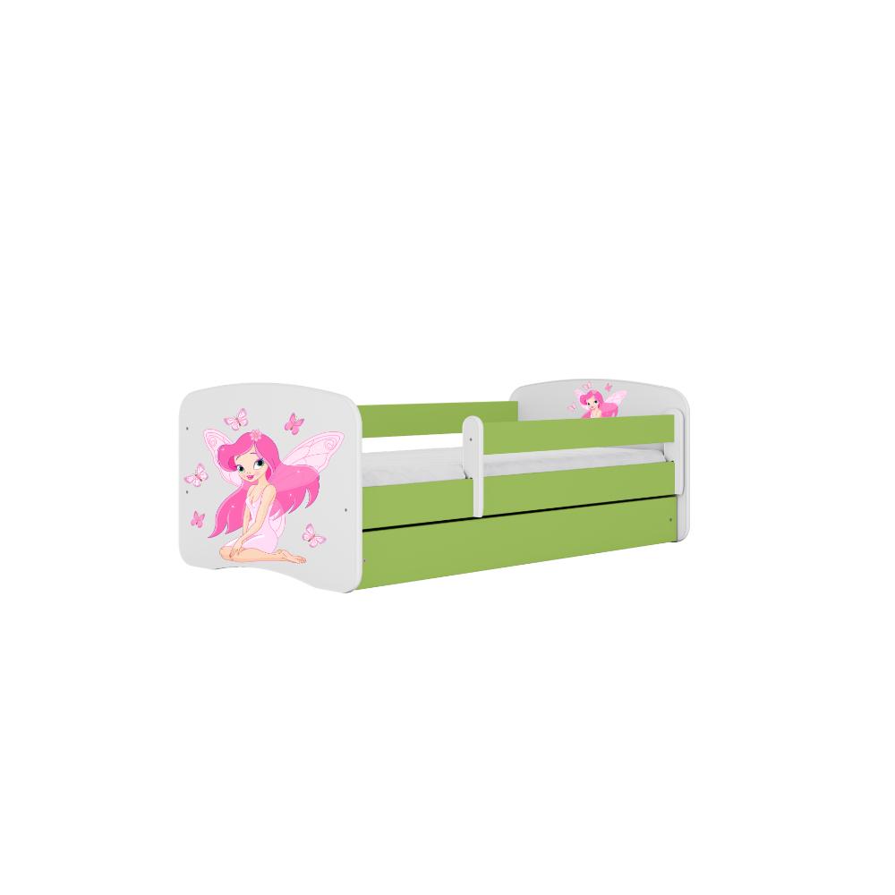 Cama 160 x 80 cm Kocot Kids com colchão BabyDreams Fairy Borboletas Green
