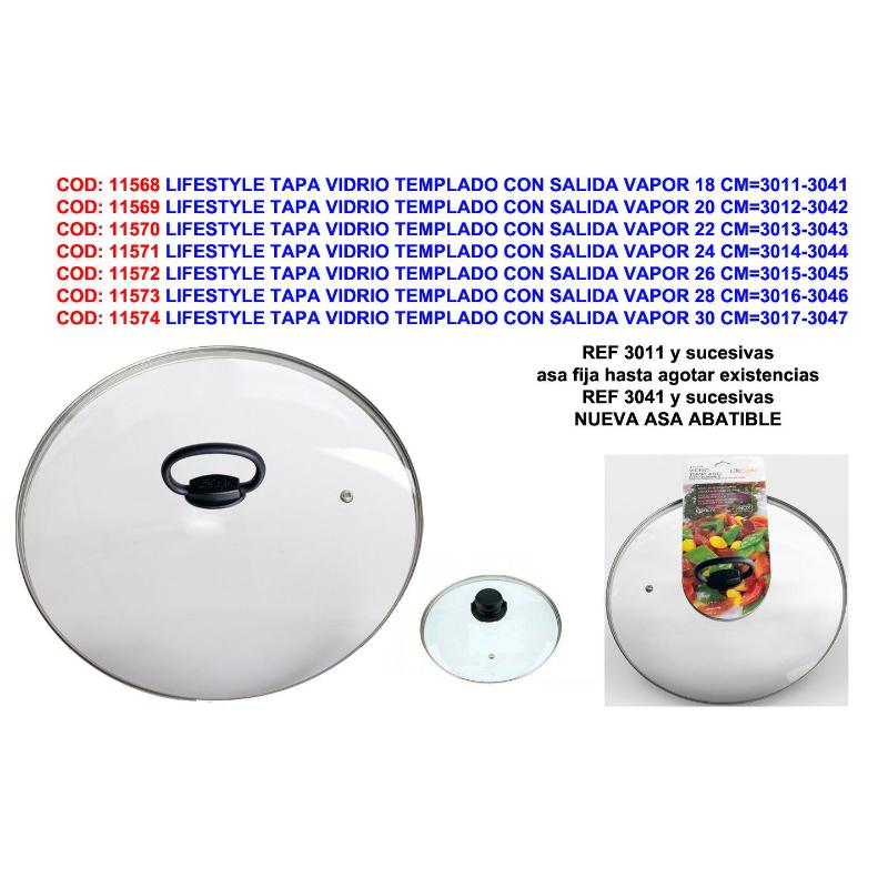 Lifestyle tapa vidrio templado con salida vapor 22 cm 3013-3043