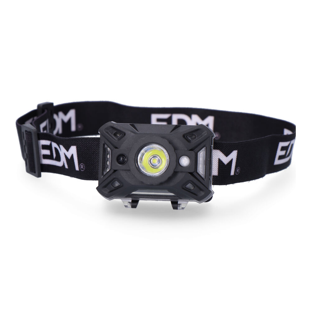 Linterna de cabeza. frontal. con sensor de encendido/apagado 1 led cob 5w 7 tipos de luz 3xaaa (incluidas) edm