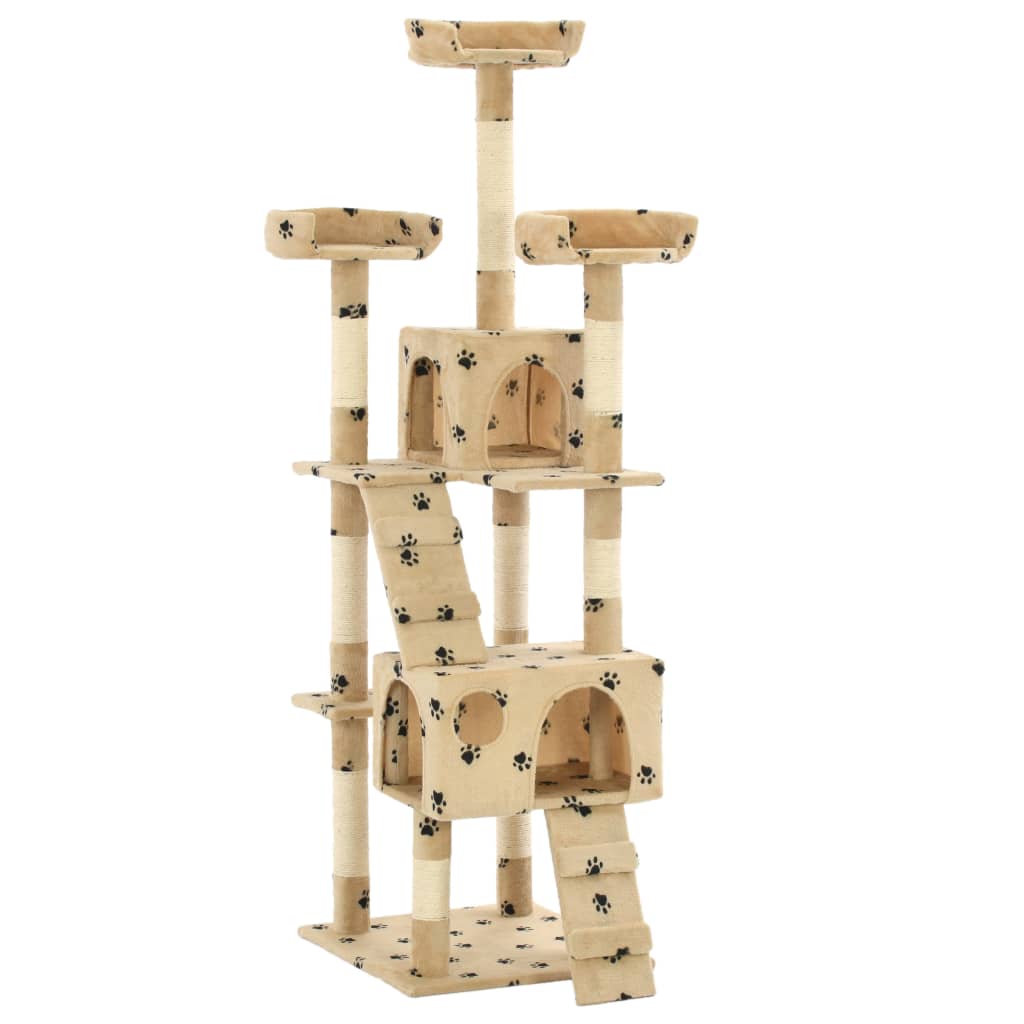 vidaXL Rascador para Gatos con Poste de Sisal 170 cm Árbol Arañar Juguete Color Azul,  Gris,  Beige con huellasde patas y mas