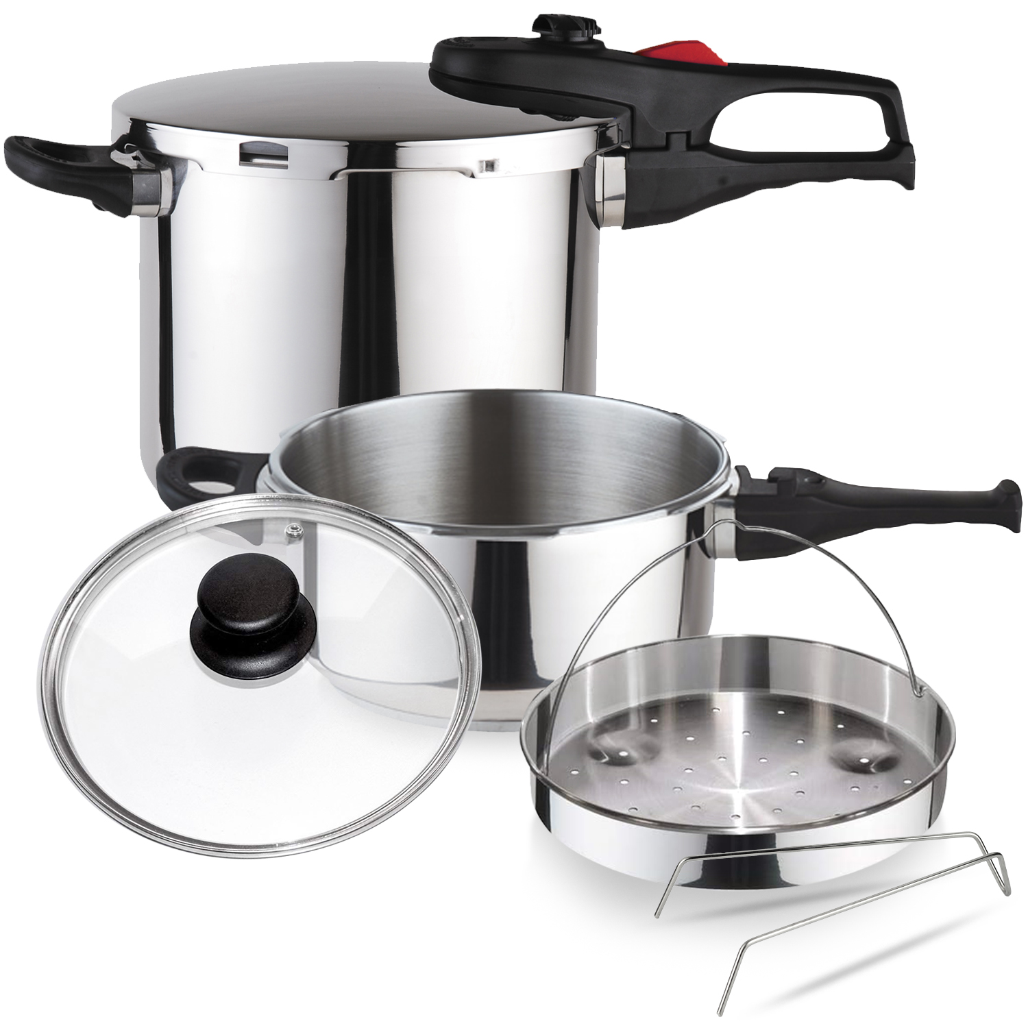 Magefesa Practika Plus - Set Ollas Express Rápidas 4 + 6L + Cestillo Vaporera, Acero Inoxidable 18/10, Sensor de Presión, Inducción, Ahorro Energético