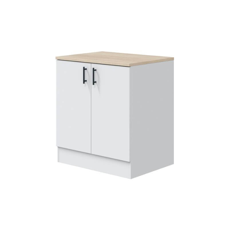 MOBELCENTER - Mueble Bajo de Cocina para Fregadero, Módulo Bajo con 2 Puertas, Acabado Color Blanco Brillo y Roble Canadian, 80cm x 60cm x 90cm(1540)