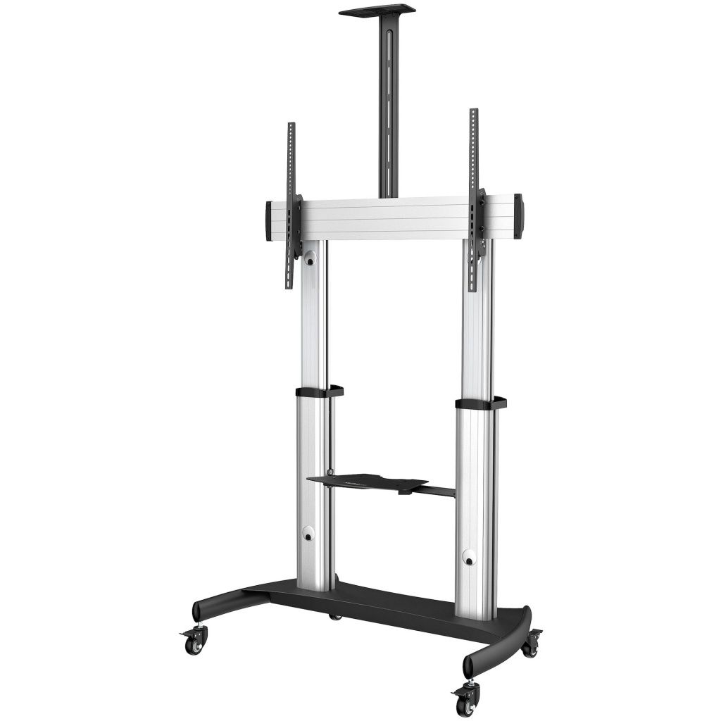 Startech - Soporte móvil para TV STNDMTV100 de aluminio y acero, ajustable en altura (120–170 cm) y inclinación (−10° a 5°), con ruedas bloqueables y gestión de cables, para pantallas de 60″ a 100″