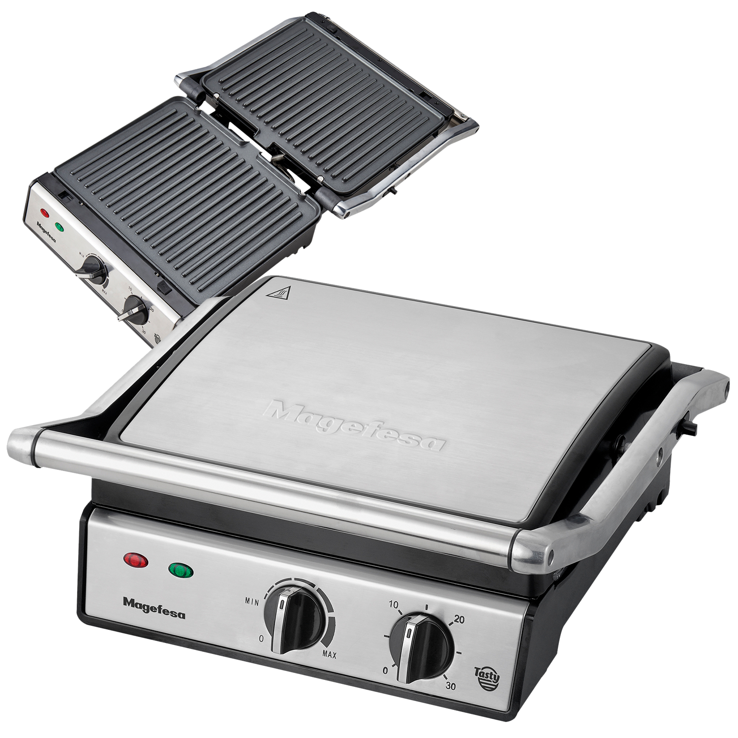 MAGEFESA TASTY Grill Eléctrico de 2000W de Planchas Desmontables, Regulador de Potencia, Sistema de Apertura de 180º