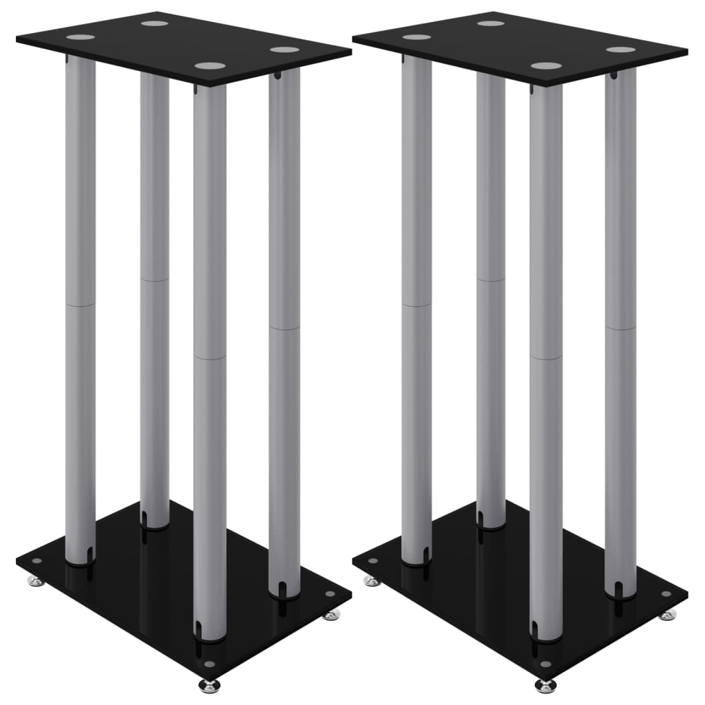 vidaXL Soportes altavoces 2 uds vidrio templado plata 4 pilares Color Negro y plateado,  Negro,  Plateado y mas
