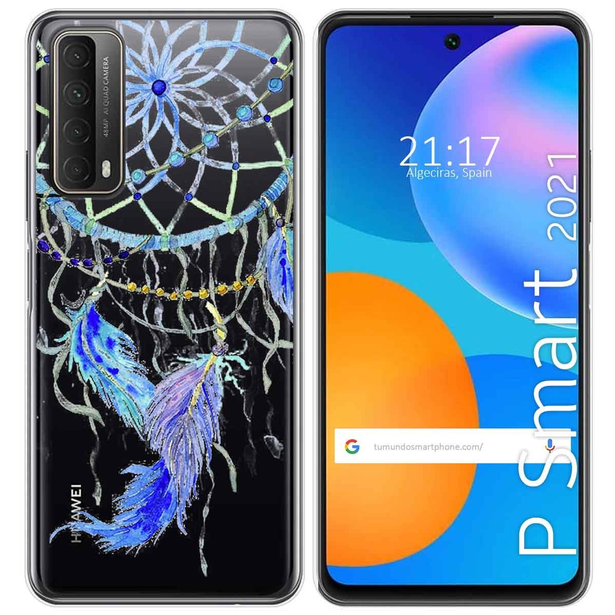 Tumundosmartphone Funda Gel Transparente para Huawei P Smart 2021 diseño Plumas Dibujos