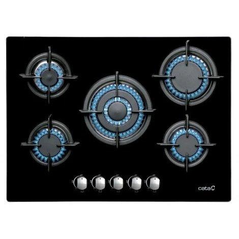 Placa a Gas 70cm CATA L 7005 CI  | 5 Zonas, Gas, Negro, Superficie Cristal, Fuego 3cm, 10900W
