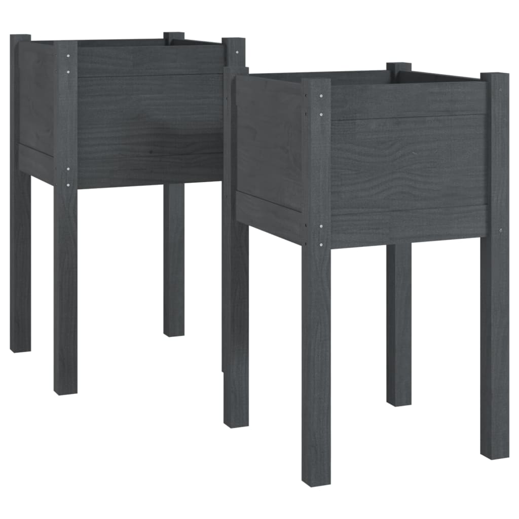 vidaXL Jardineras 2 unidades madera maciza de pino 40x40x70 cm Color Natural,  Blanco,  Gris y mas