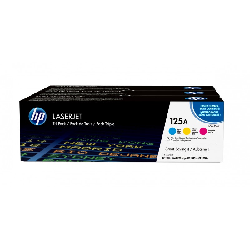 HP - Pack de ahorro de 3 cartuchos de tóner original LaserJet 125A cian/magenta/amarillo CF373AM