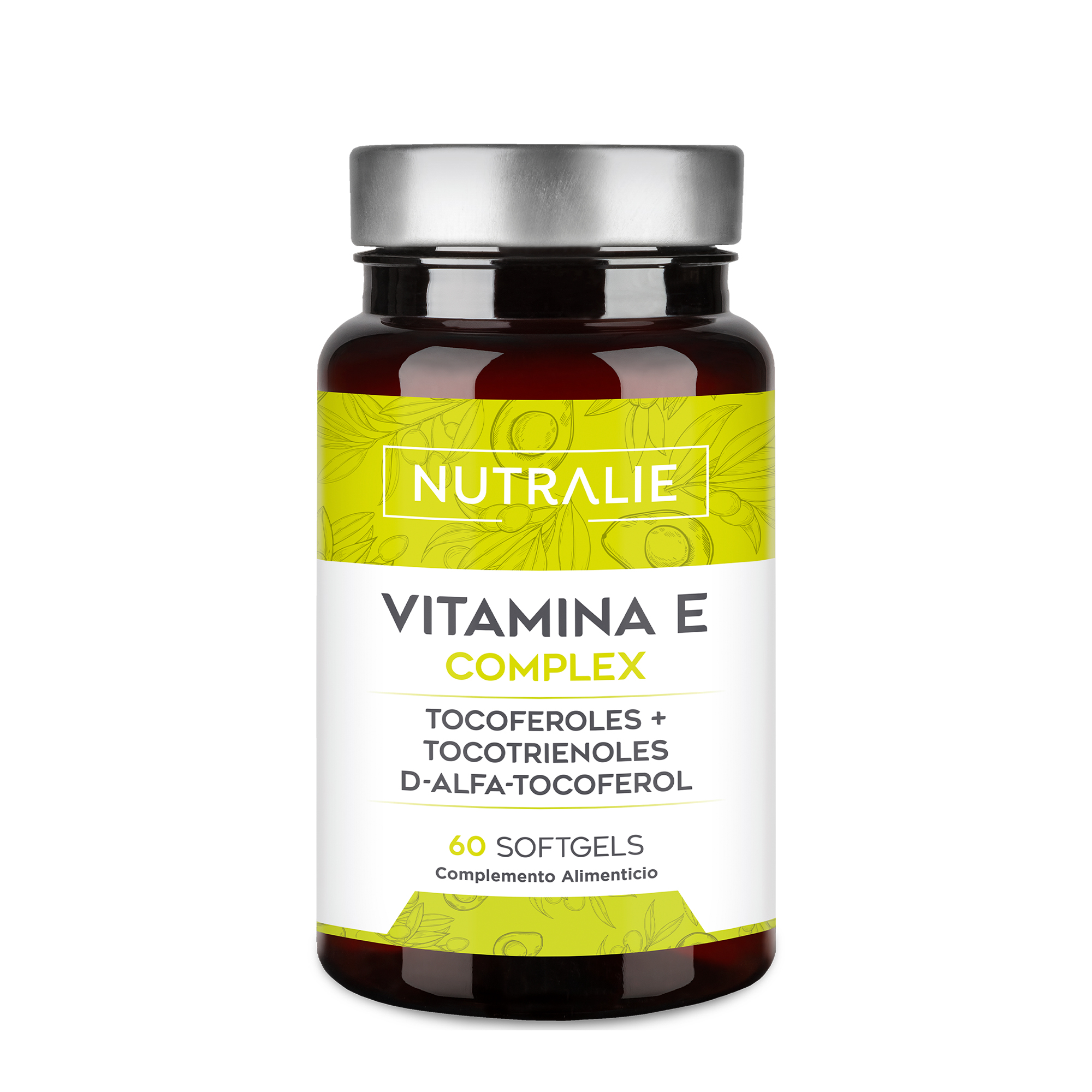 Vitamina E Cápsulas -  Tocotrienoles + Tocoferoles -   Antioxidante - Protege las Células del Estrés Oxidativo - 60 Softgels Vitamin E Complex Nutralie