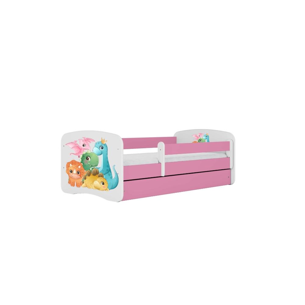 Cama 180 x 80 cm Kocot Kids com gaveta e colchão BabyDreams Tiny Dinos Pink