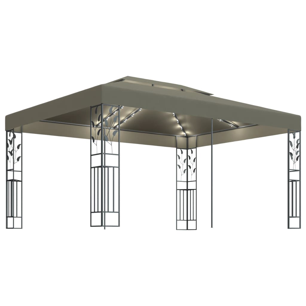 vidaXL Cenador con Doble Techo y Tira de Luces 3x4 m Parasol Color Taupé,  Antracita,  Blanco y mas