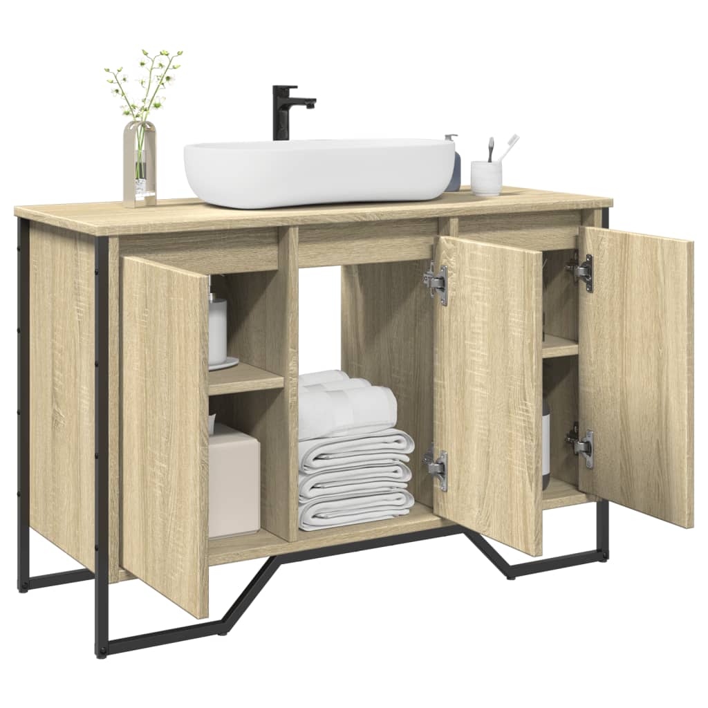 vidaXL Armario lavabo baño madera ingeniería 91x35x60 cm en color Roble ahumado/Marrón roble/Gris sonoma y más | almacenamiento funcional diseño moderno para baño dormitorio sala