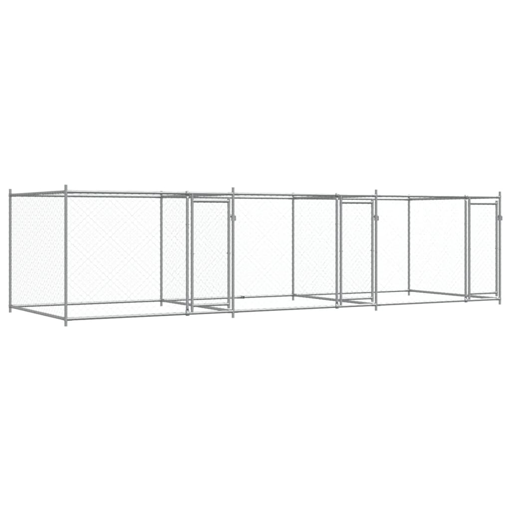 vidaXL Jaula de Perros con Puertas Perrera Caseta Corral Acero Galvanizado Gris