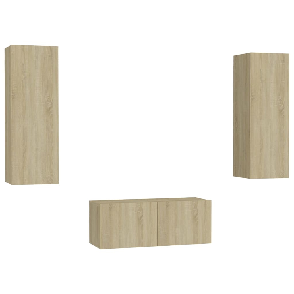 vidaXL Set muebles de salón TV 3 piezas madera ingeniería 80x30x30 cm, Mueble de Salon, Mueble TV, Mueble TV salon, Mesa de TV, Mueble tele