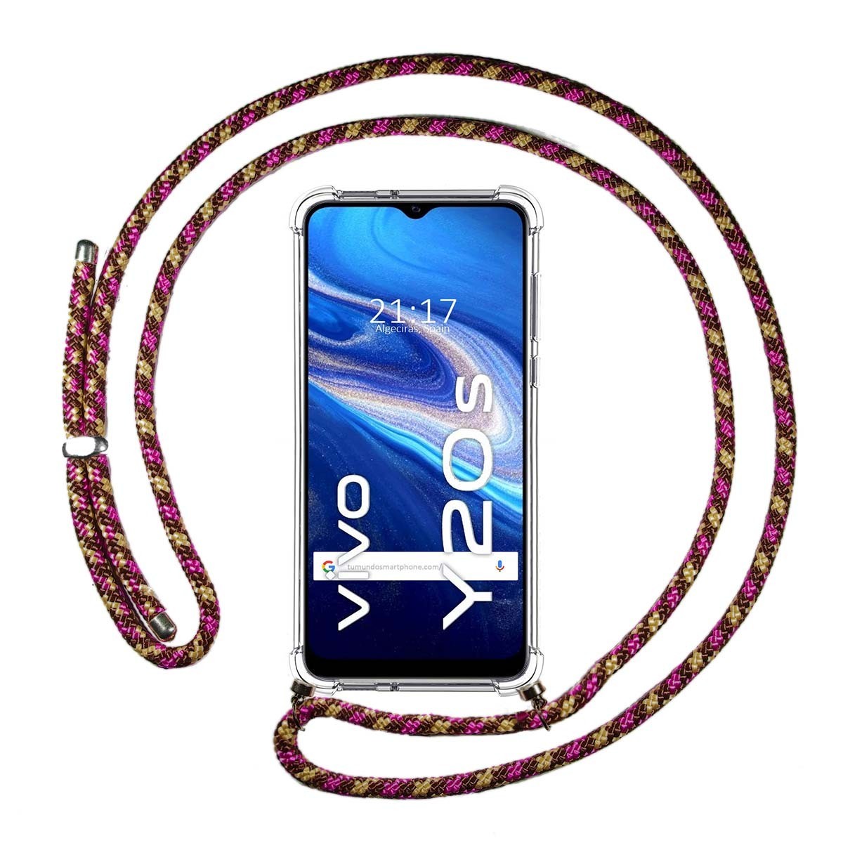 Tumundosmartphone Funda Colgante Transparente para Vivo Y20s / Y11s con Cordon Rosa / Dorado