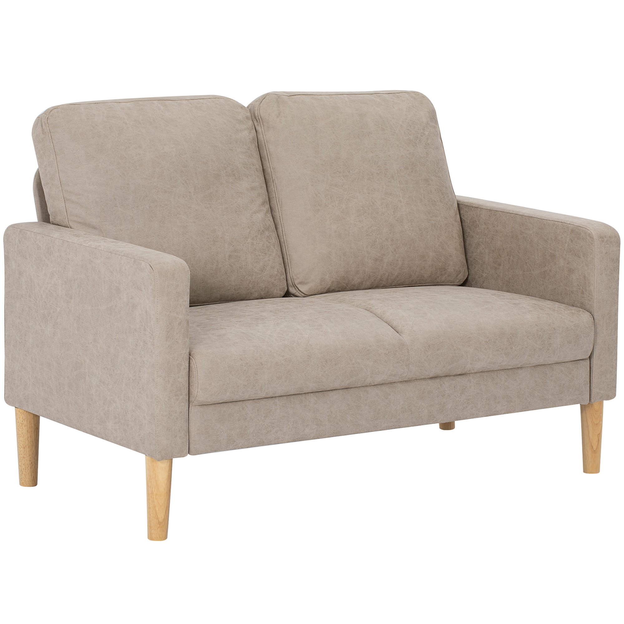 HOMCOM Sofá de 2 Plazas, Tapizado en Microfibra, Sofá Moderno con Patas de Madera, Reposabrazos, para Salón, Dormitorio, Oficina, Sala de Estar, 130x78x85 cm, Crema