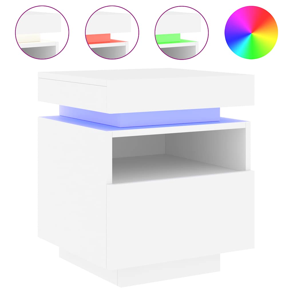 vidaXL Mesita de noche con luces LED blanco 40x39x48,5 cm
