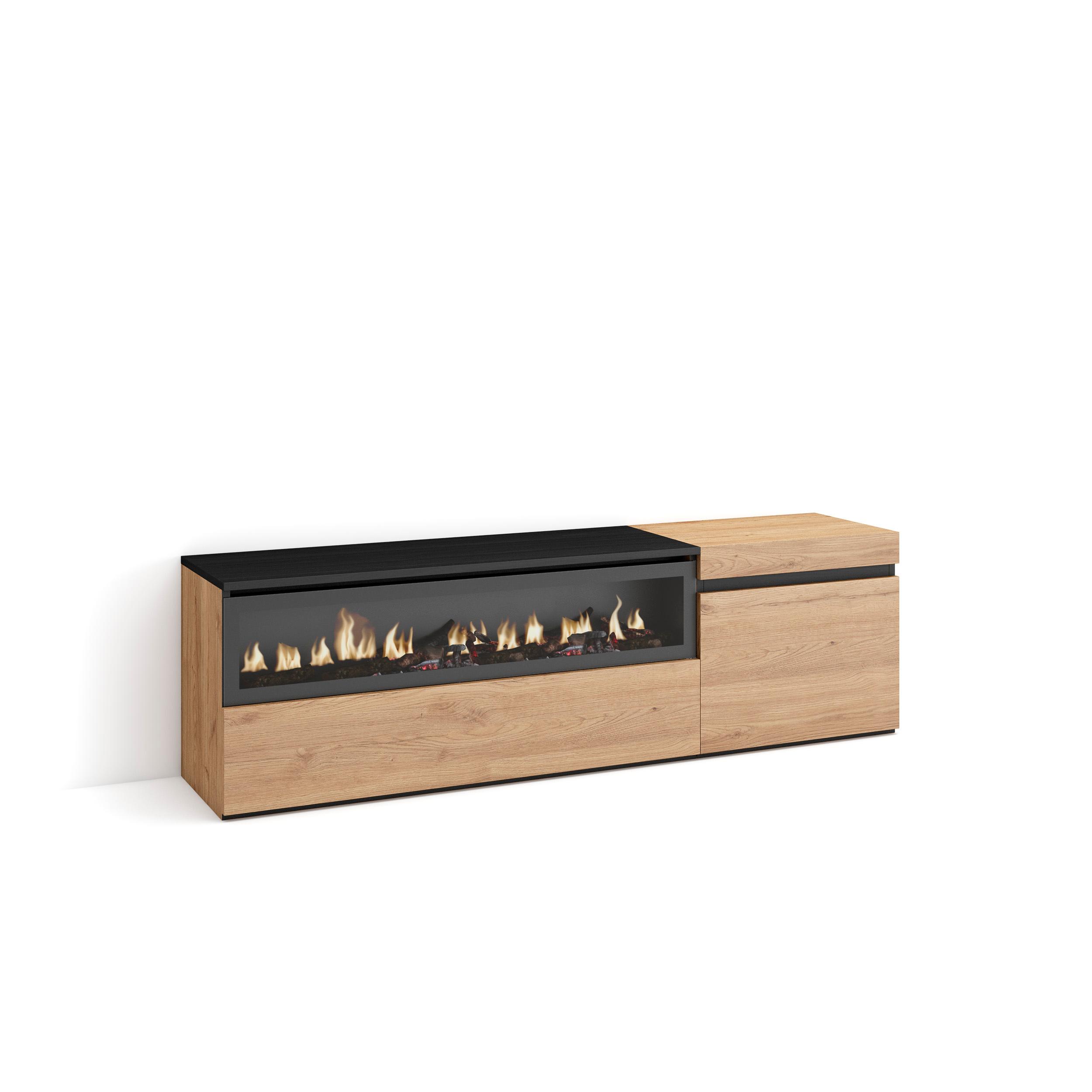 Skraut Home, Mueble de Televisión en melamina de alta calidad, Fuego led efecto 3d, Estilo Moderno Elegante, 153x35x45cm