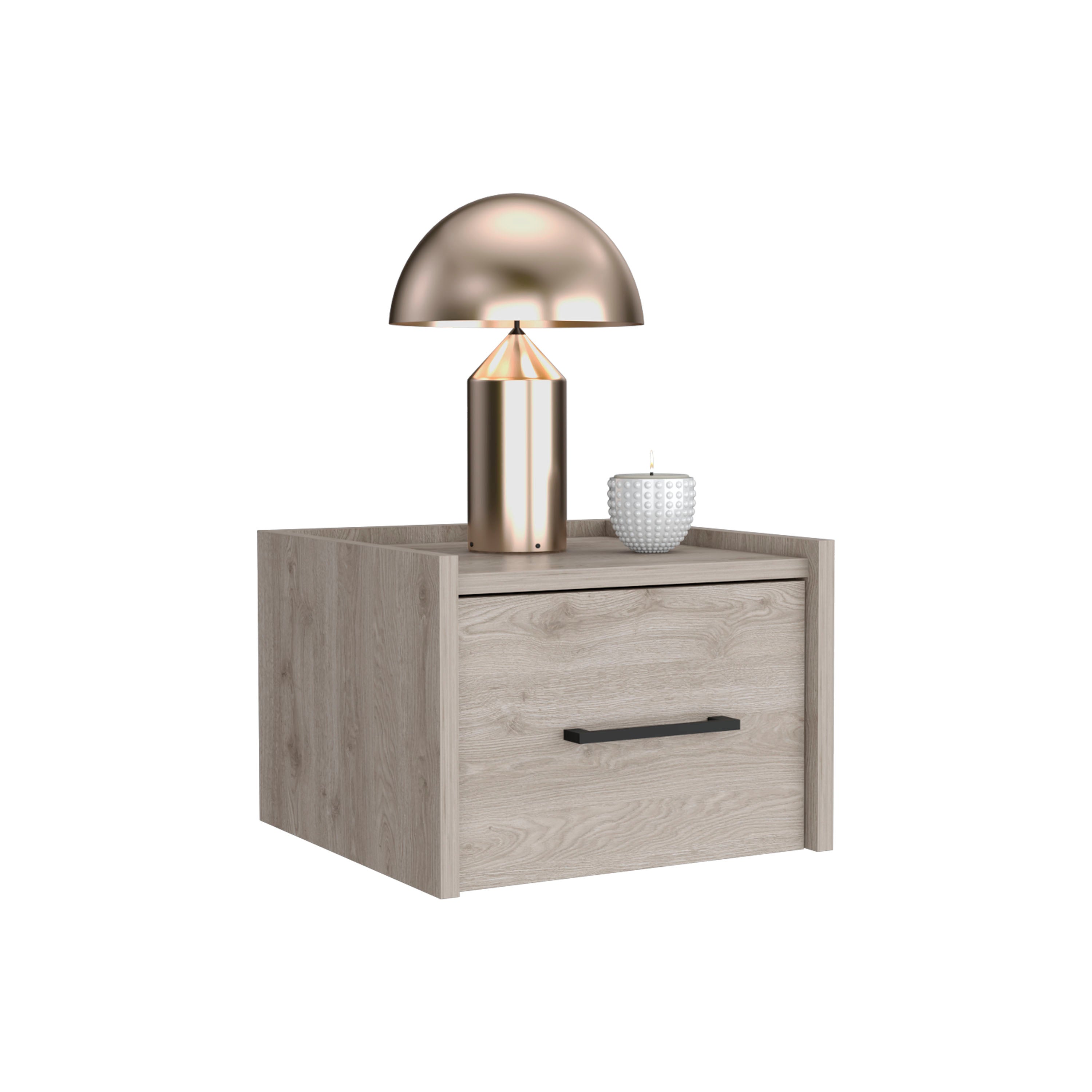 Mesita de noche flotante Boa con un cajon de riel metalico , gris , 25 cm  X 35 cm  X 33.5 cm